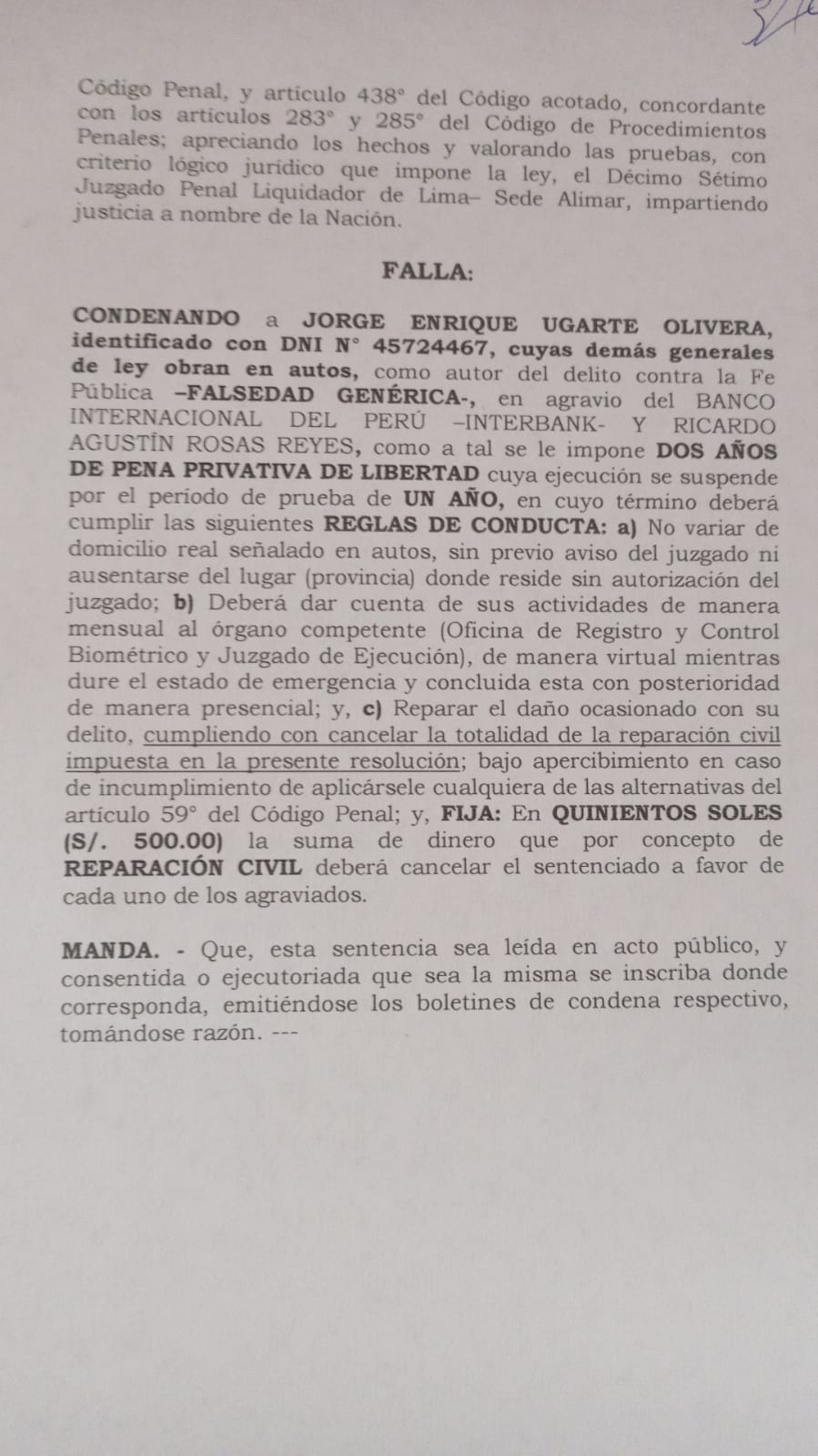 Sentencia completa de Jorge Ugarte cuando se metió a un banco a robar, página 9